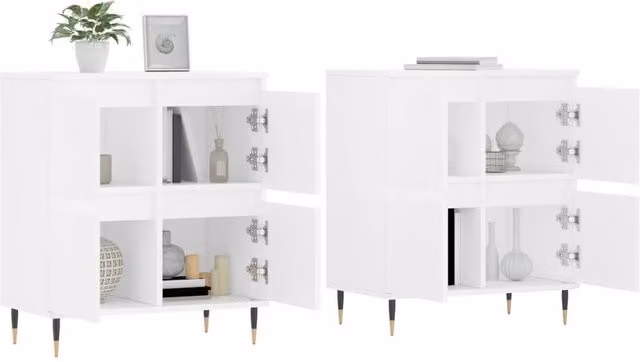 Berkfield Home Set of 2 White Modern Sideboards in Engineered Wood W/D/H: 120 x 35 x 70 cm