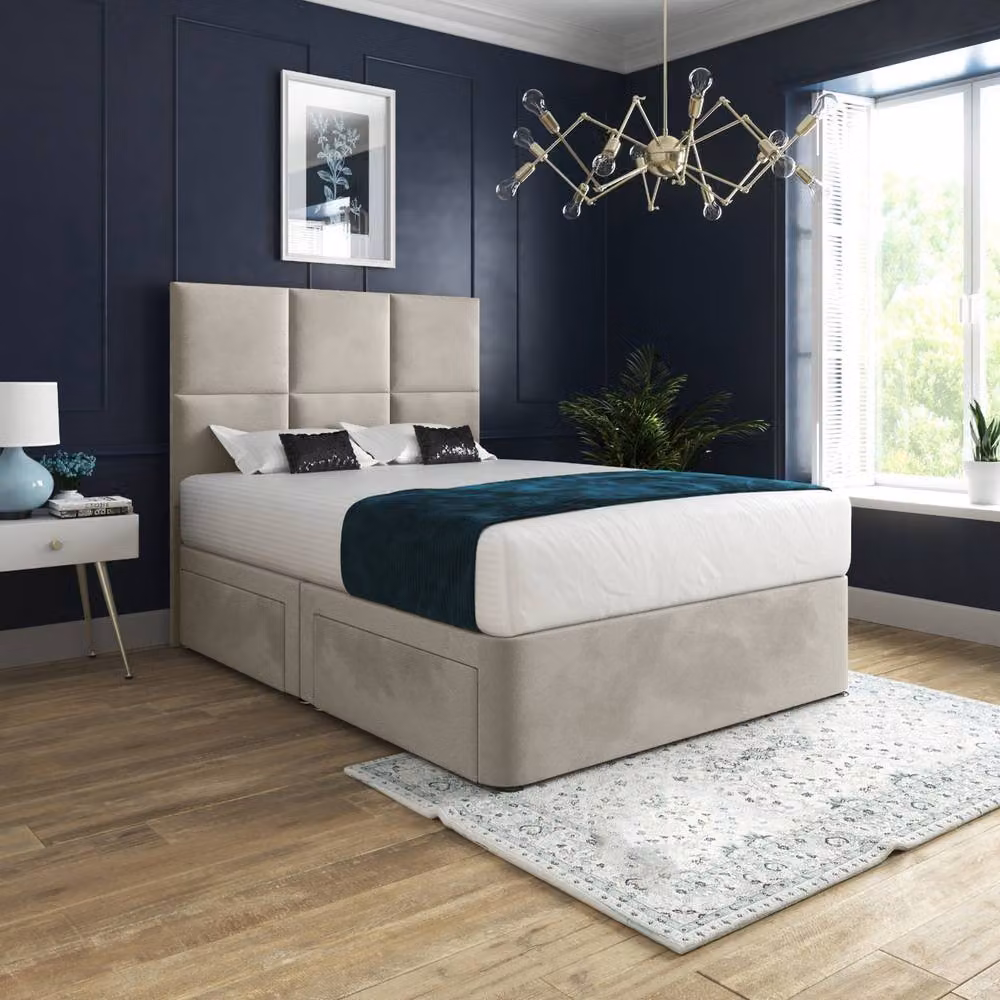 Casani Wolfforth Floorstanding Headboard and Divan Bed Frame with Drawers, Beige, 120 x 200 cm – 2