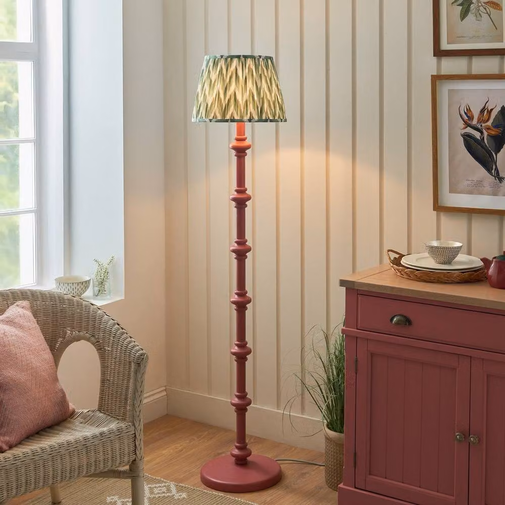 Netlighting Carnaby Pink Floor Lamp with Green Fabric Zigzag Shade and Brass Details – 2