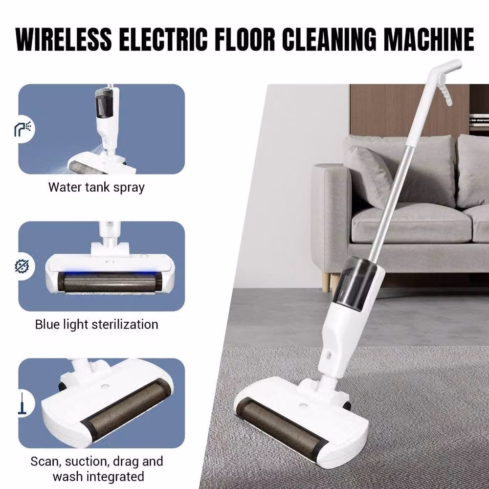 NESTLUNE 3-in-1 Cordless Wet-Dry Vacuum Cleaner and Spray Mop with Edge Cleaning, White, H 100 cm x W 15 cm x D 15 cm – 3