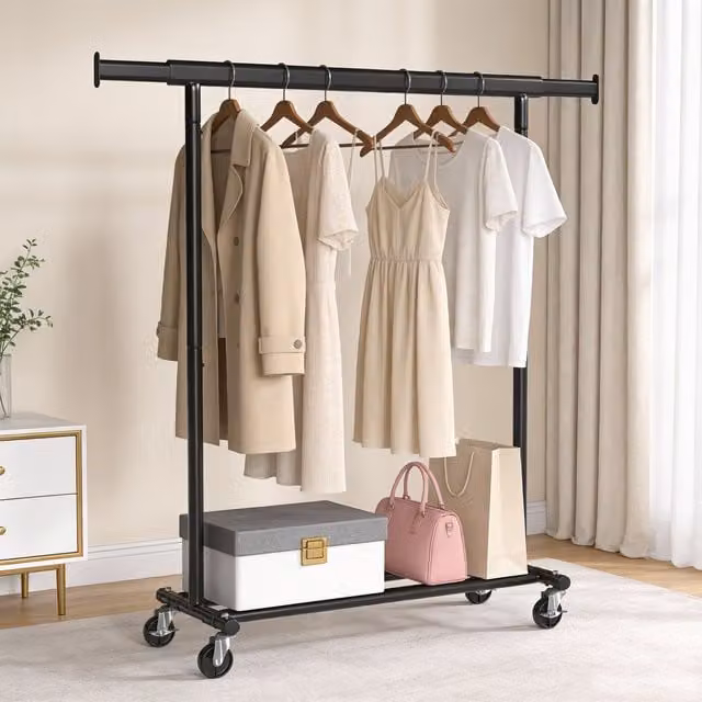 SONGMICS Heavy Duty Metal Clothes Rail on Wheels in Matt Black