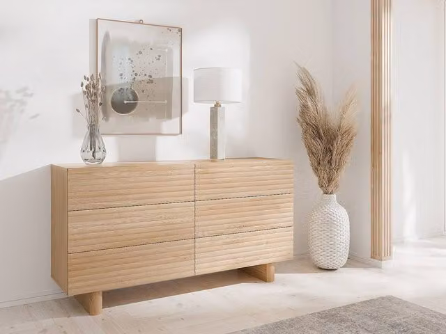 Vente-unique LUDIMA 6-Drawer Chest of Drawers in Light Oak MDF, W/D/H: 150 x 41.8 x 81.3 cm – 1