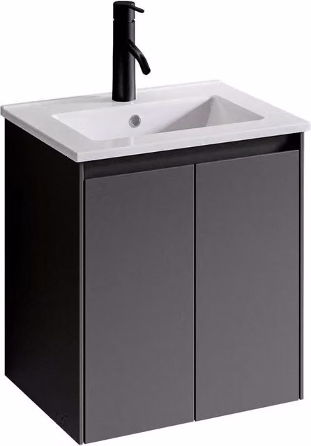 FORGEVIO Modern Matt Grey Wall Mounted Bathroom Vanity Unit with Soft Close Hinged Doors – 1