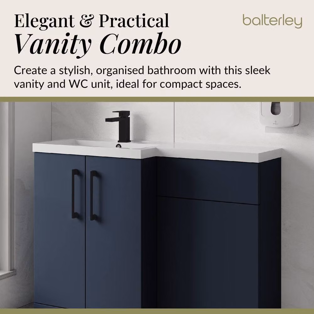 Balterley Modern Matt Blue Freestanding Left-Hand Vanity and WC Unit Combination, W: 110 cm, H: 84 cm – 3