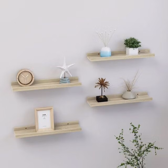 Berkfield Home Wall Mounted Shelves, 4 Piece Set in Sonoma Oak Brown, W: 40 cm, D: 9 cm, H: 3 cm – 1