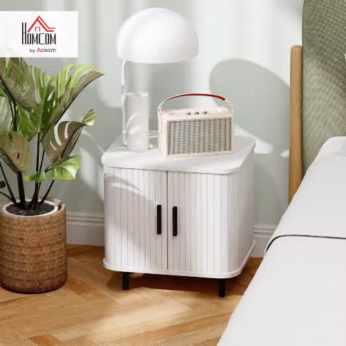 HOMCOM Scandinavian Style White Bedside Table with Metal Legs and Wood Effect Finish W/D/H: 40 x 30 x 48 cm – 2
