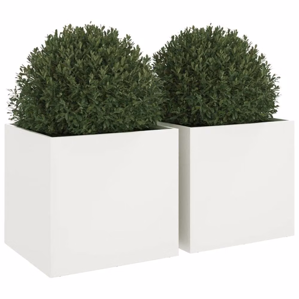 Berkfield Home Steel Planter Tub, 2 Pieces, White, W: 49 cm, D: 47 cm, H: 46 cm – 3