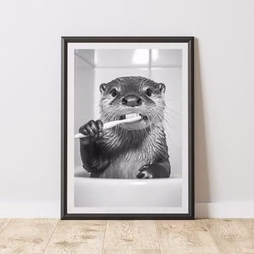 60 Second Makeover Otter Brushing Teeth Animal Print Paper Poster, A3