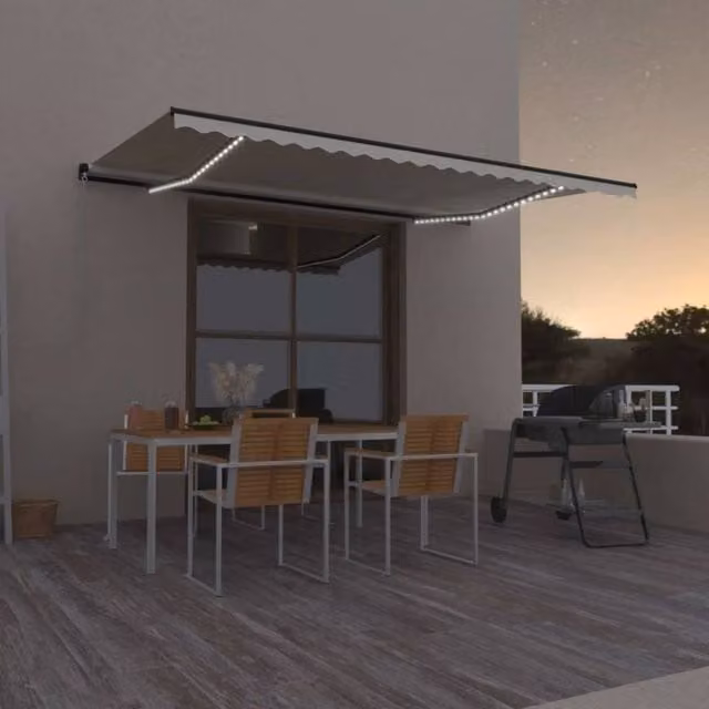 Berkfield Home Manual Retractable Awning with LED in Beige, W: 500 cm, D: 300 cm