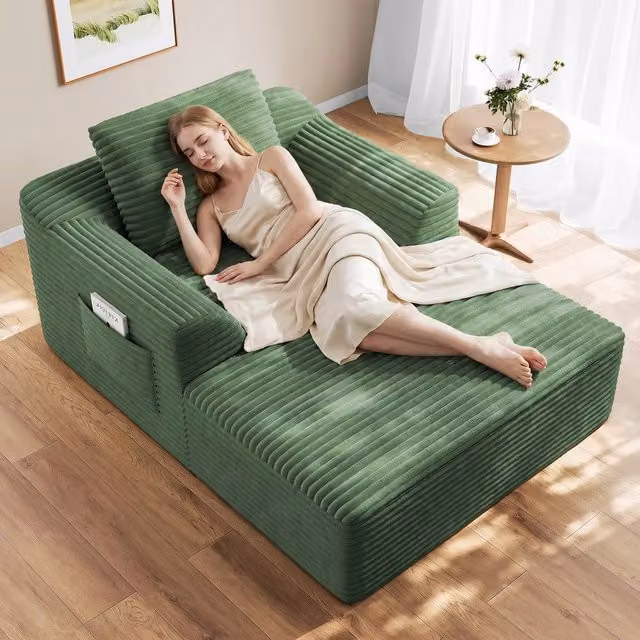 Dprodo Modular High Density Foam Chaise Lounge Sofa in Green Striped