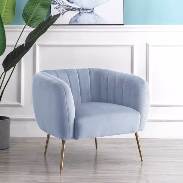 Artemis Home Blue Velvet Tub Accent Chair with Gold Legs and Armrests – 1