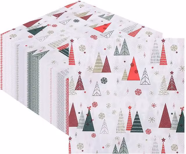 Neel Blue Geometric Christmas Trees Design White Paper Napkins, 33 cm, 20 pieces