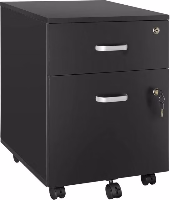 tectake Metal Filing Cabinet in Black with 2 Lockable Rolling Drawers for A4 Documents – 1