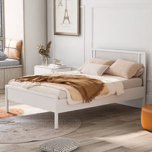 Komore Modern Solid Wood Bed Frame in White