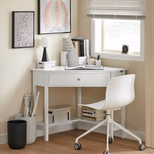 SoBuy Modern White Corner Desk with Drawer