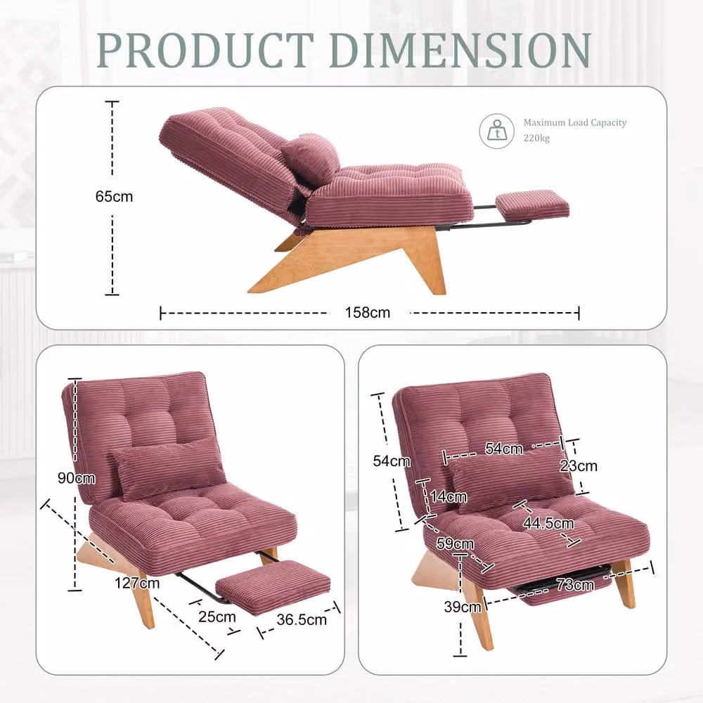 Direct Wicker Adjustable Reclining Tub Chair with Ottoman and Red Striped Fabric Upholstery – 2