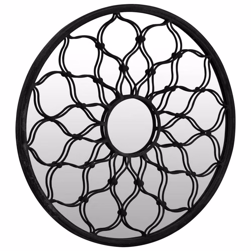 Berkfield Home Round Metal Wall Mirror in Black, Diameter: 60 cm, Depth: 3 cm – 3