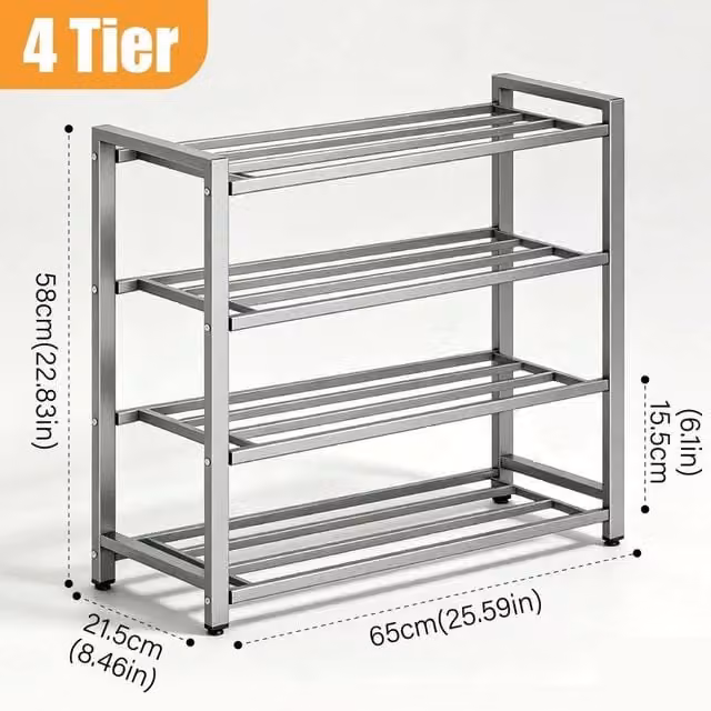FORGEVIO 4 Tier Heavy Duty Metal Shoe Storage Rack in Silver for your Hallway
