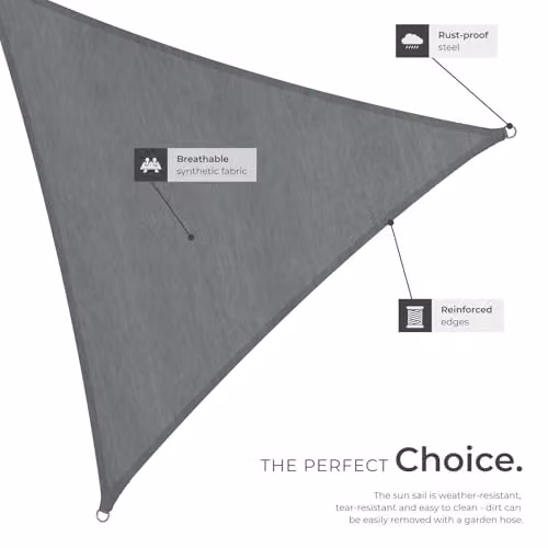 tectake Triangular Sun Shade Sail with UPF 50+ UV Protection, Grey HDPE Polyethylene Fabric, W/D/H: 3 x 3 x 3 m – 5