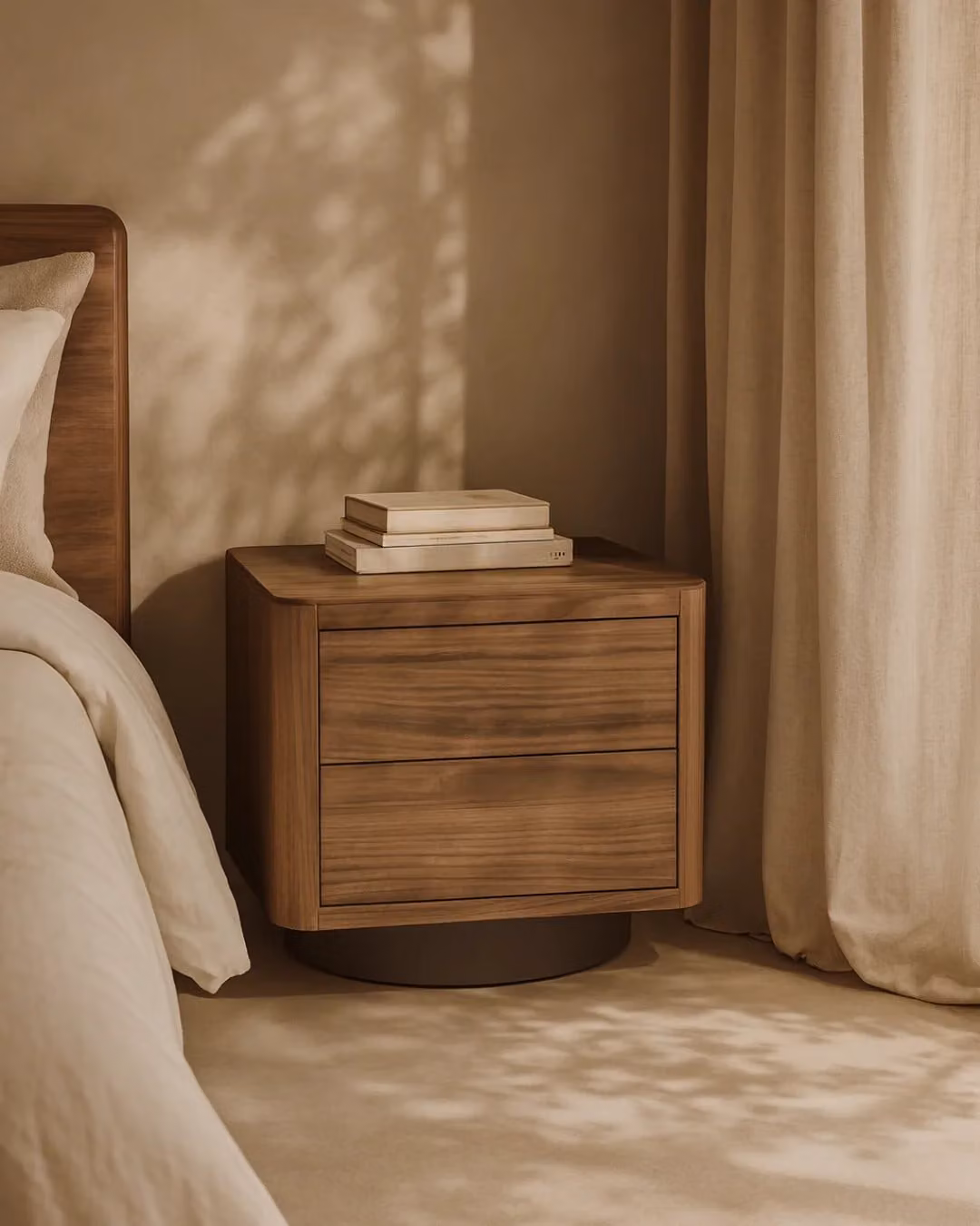 Tommy Franks Coin Bedside Table in Light Walnut