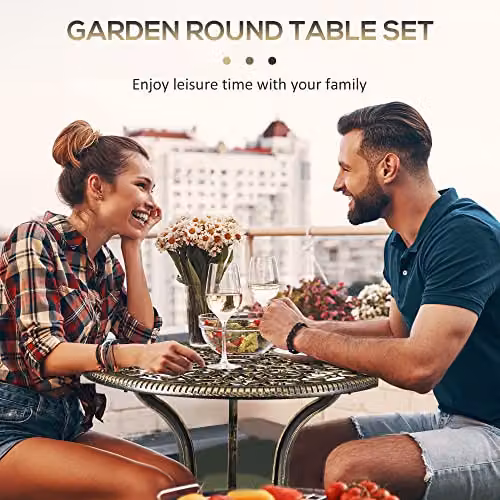 Outsunny 3 Piece Cast Aluminium Garden Bistro Set in Bronze with Parasol Hole – 5