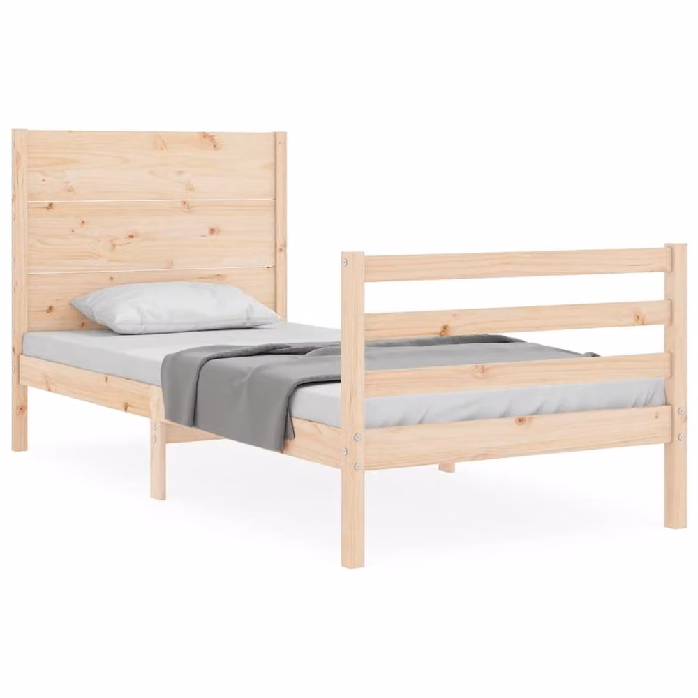 Berkfield Home Beautiful Bed Frame with Headboard in Natural Solid Pine, W/D/H: 90 x 200 cm – 2