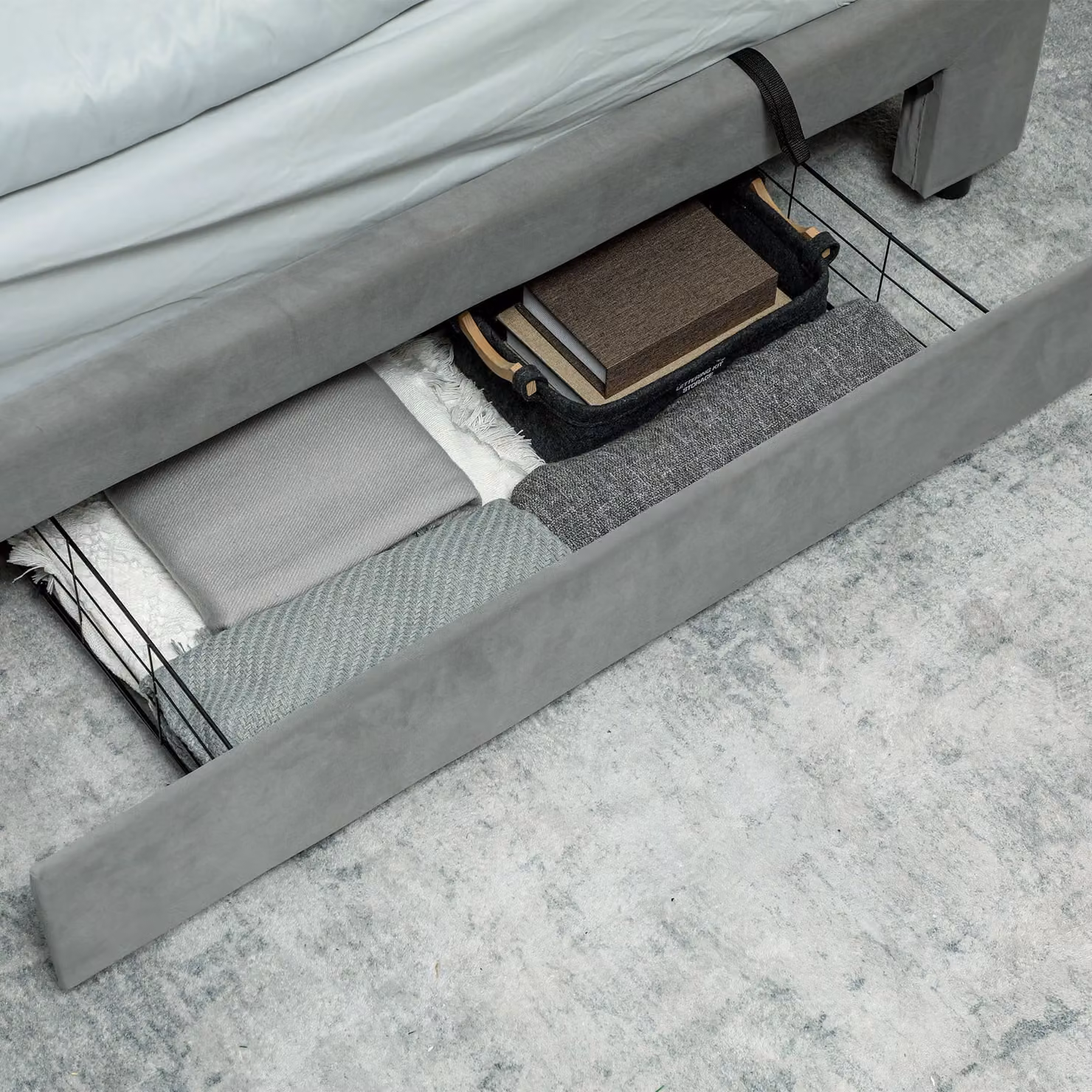 HOMCOM King Size Ottoman Bed Frame in Grey with Front Drawer and Adjustable Headboard, W/D/H: 180 x 203.5 x 157.5 cm – 6