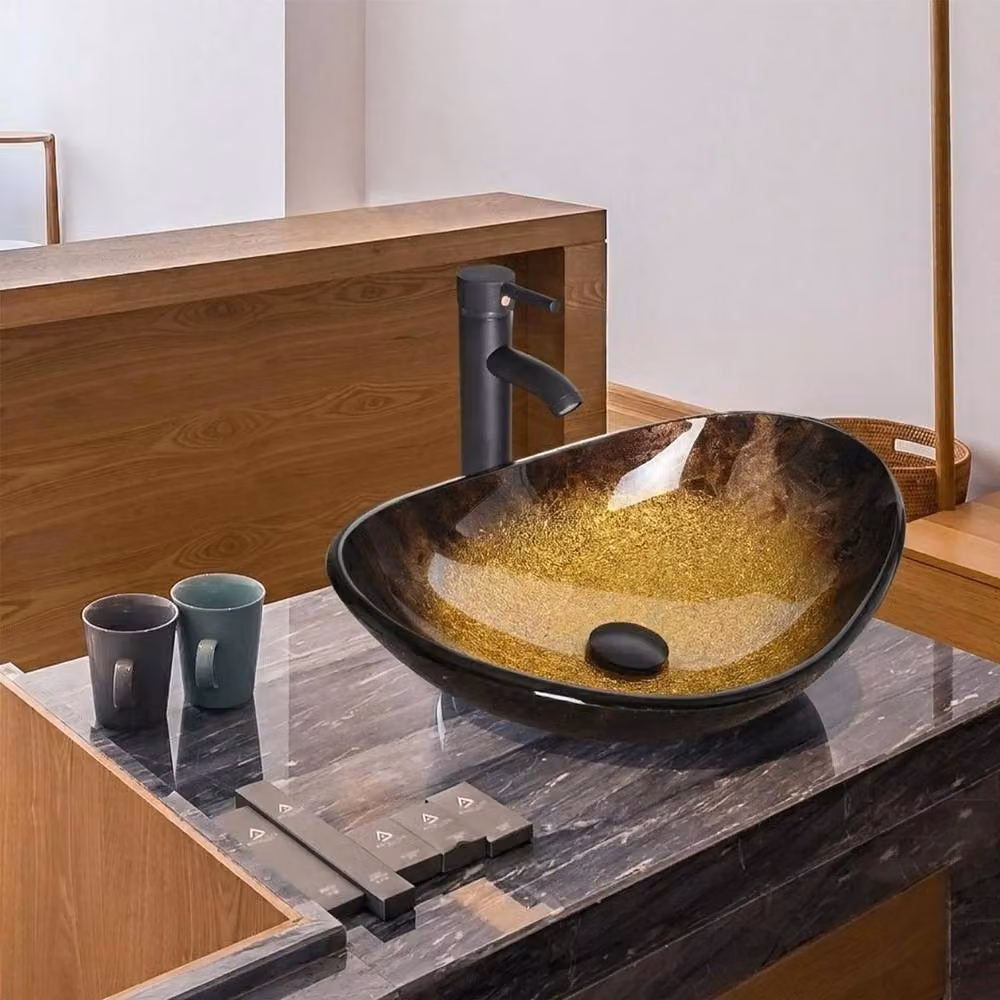 PAWNORA Brown Glass Countertop Bathroom Sink Bowl Wash Basin – 3