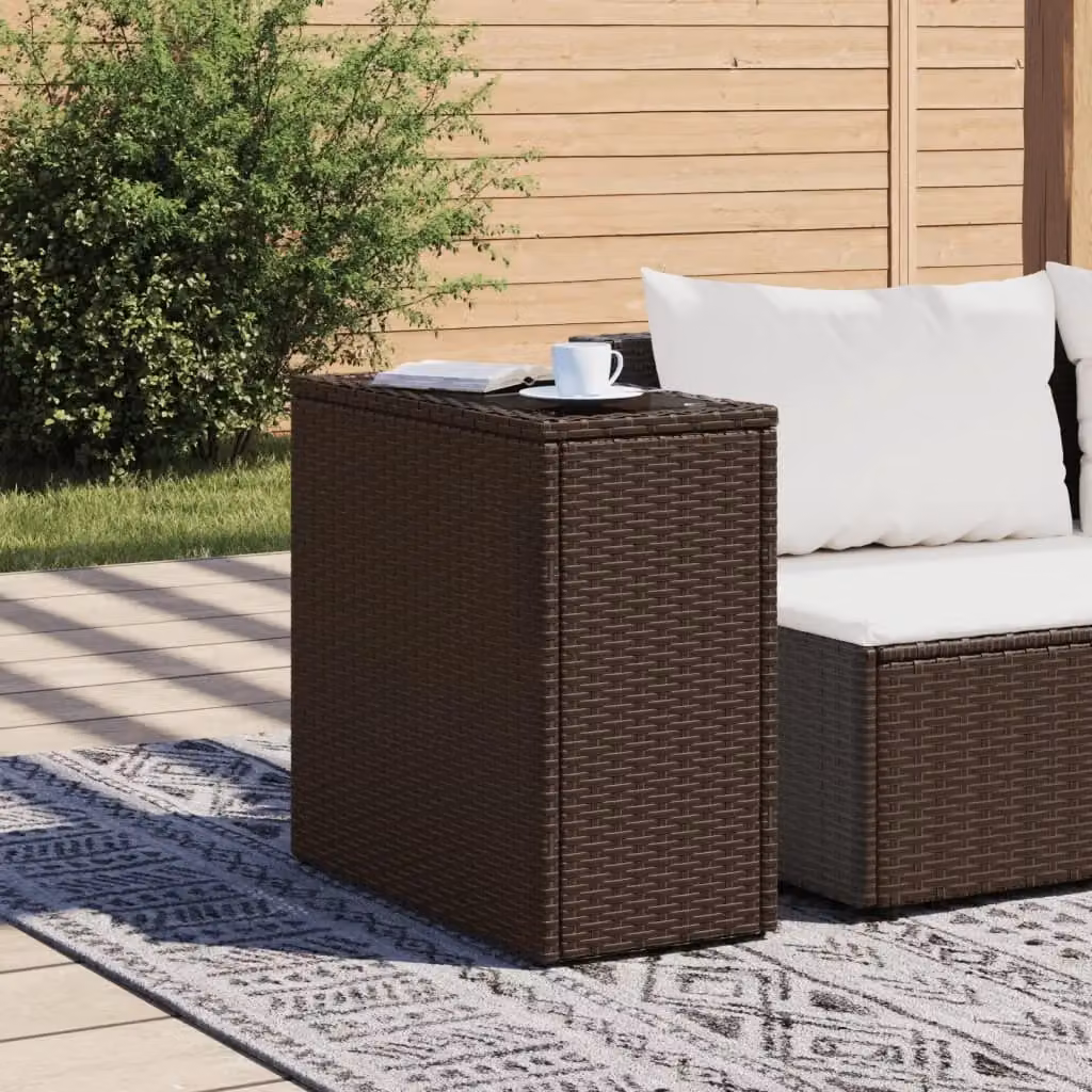 Berkfield Home Brown Poly Rattan Garden Side Table with Glass Top, W/D/H: 58 x 27.5 x 55 cm – 3