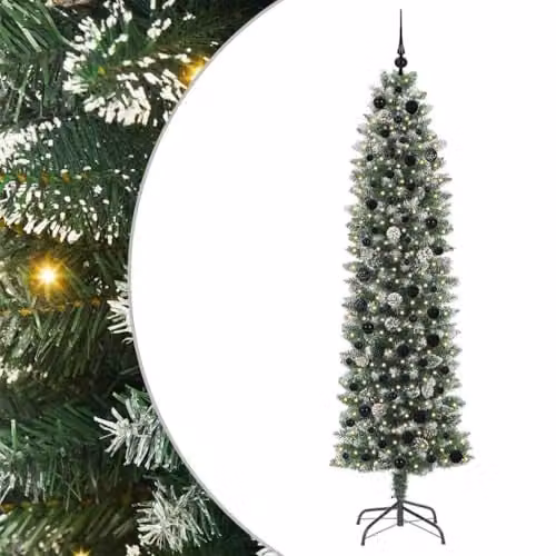 vidaXL Modern Cone Christmas Tree in Green, White and Black, Height: 210 cm