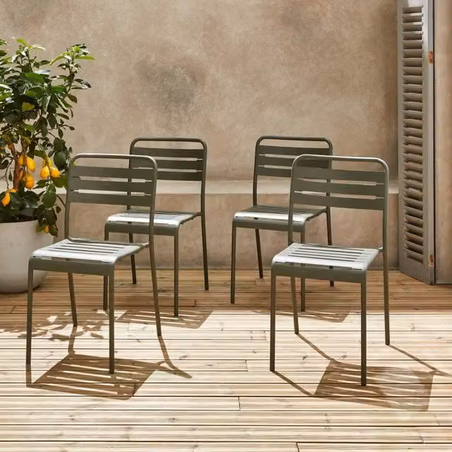 sweeek Set of 4 Stackable Steel Garden Chairs in Khaki