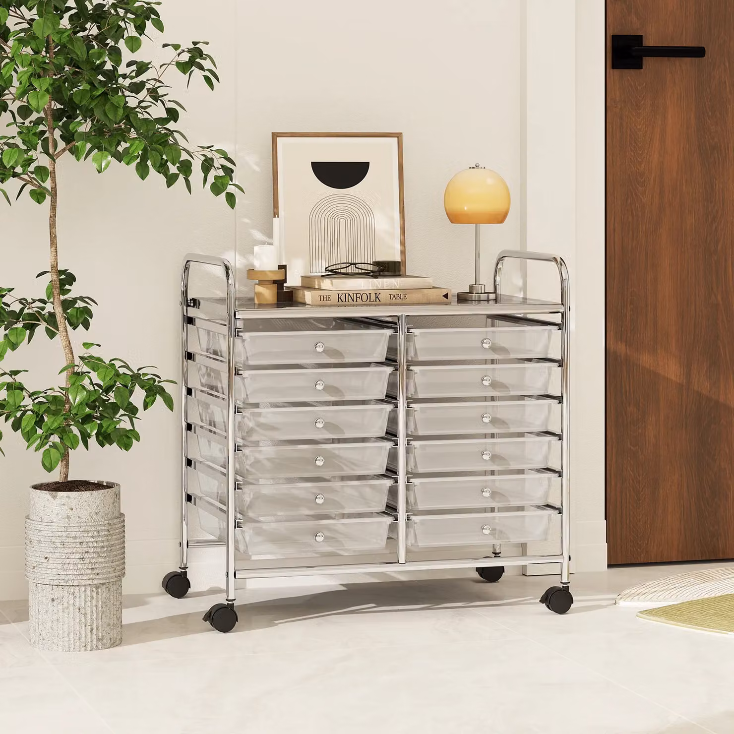 Gymax 12-Drawer Multi-Purpose Utility Storage Rolling Cart with Handles in Transparent Clear – 5