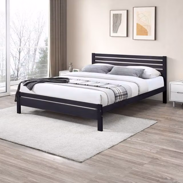 FurnitureboxUK Dylan King Size Bed Frame in Dark Grey Solid Rubber Wood, W/D/H: 180 x 200 cm