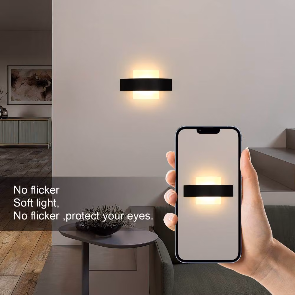 COMELY Modern Linear 12W LED Indoor Wall Light in Black with 3000K Warm White Up and Down Lighting – 4