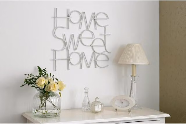 Art for the Home Home Sweet Home Metal Typography Wall Art in White
