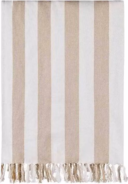 Vinga Ornos Family Hammam Towel in Beige, Striped, Quick-Drying, W/D/H: 180 x 200 cm