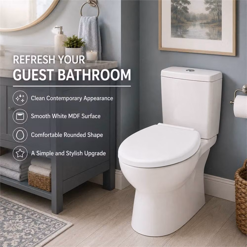 Pawnora Universal Oval Toilet Seat in White Plastic – 2