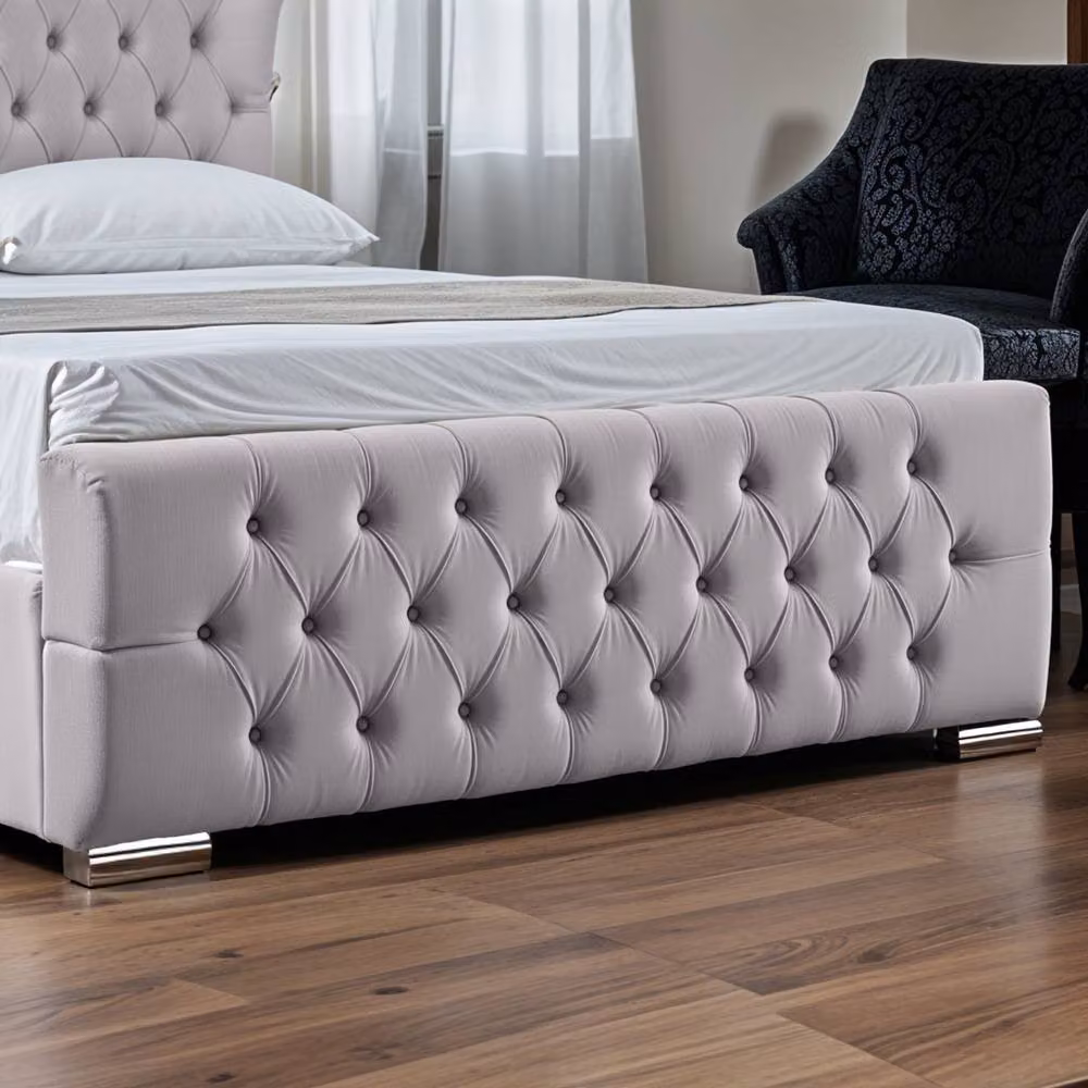 UK Bed Furniture Isabella Upholstered Slatted Base Bed with 48 Inch Wingback Headboard in Silver, Size: 180 x 200 cm – 3