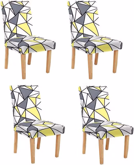 Roseley Pack of 4 Yellow Graphic Pattern Dining Chair Stretch Covers