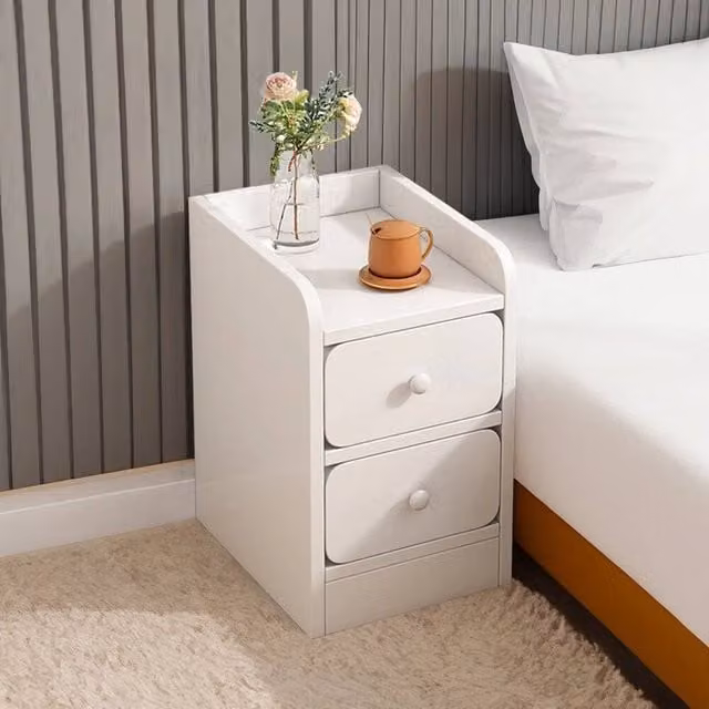 EONLION Slim 2 Drawer Bedside Table Cabinet in White