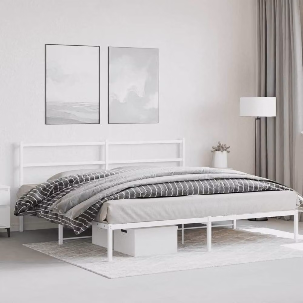 Berkfield Home Metal Bed Frame with Headboard, White, W/D/H: 180 x 200 cm – 3