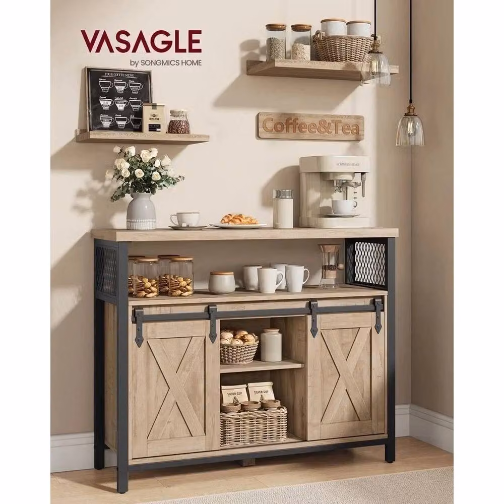 VOGREX Natural Sideboard Buffet with 2 Sliding Barn Doors in Brown – 2