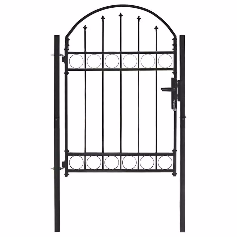 Berkfield Home Steel Arched Top Fence Gate, Black, W: 100 cm, H: 125 cm – 3