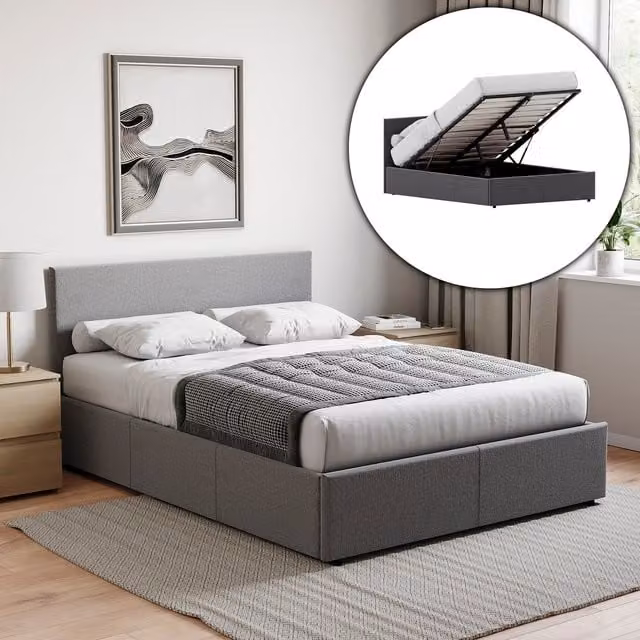 Vida Designs Veronica Double Ottoman Bed Frame in Dark Grey Linen, H 82 x W 144 x D 200 cm