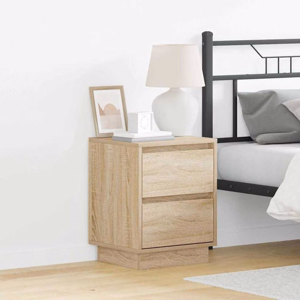 Berkfield Home Bedside Cabinet with Integrated LED Lights in Sonoma Oak Beige, W: 39 cm, D: 34.5 cm, H: 50 cm – 1
