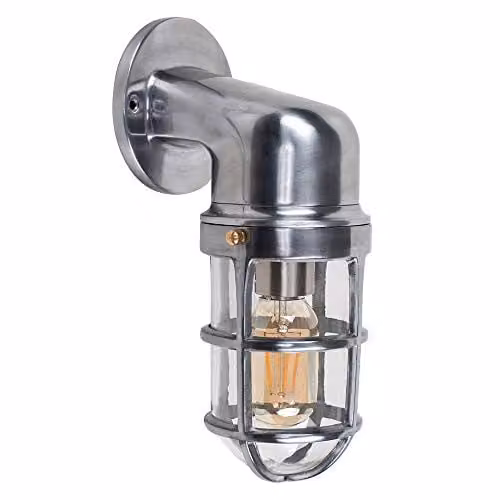MiniSun Nautical Maritime Outdoor Wall Lantern in Polished Silver Aluminium with Warm White LED Bulb – 1