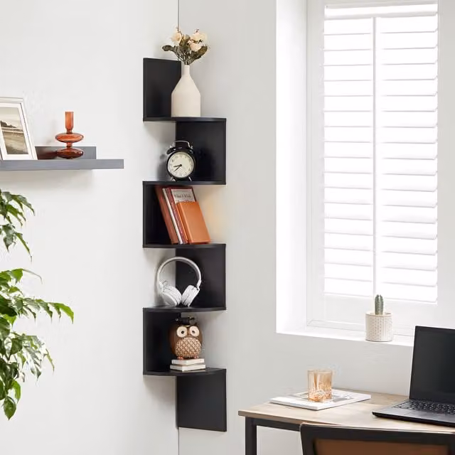 VASAGLE 5-Tier Black Wall Mounted Corner Display Shelf