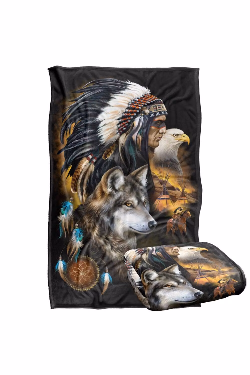 JQ Licensing Native American Wolf and Eagle Super Soft Snuggle Blanket, Multicolour, 91.44 x 147 cm – 6
