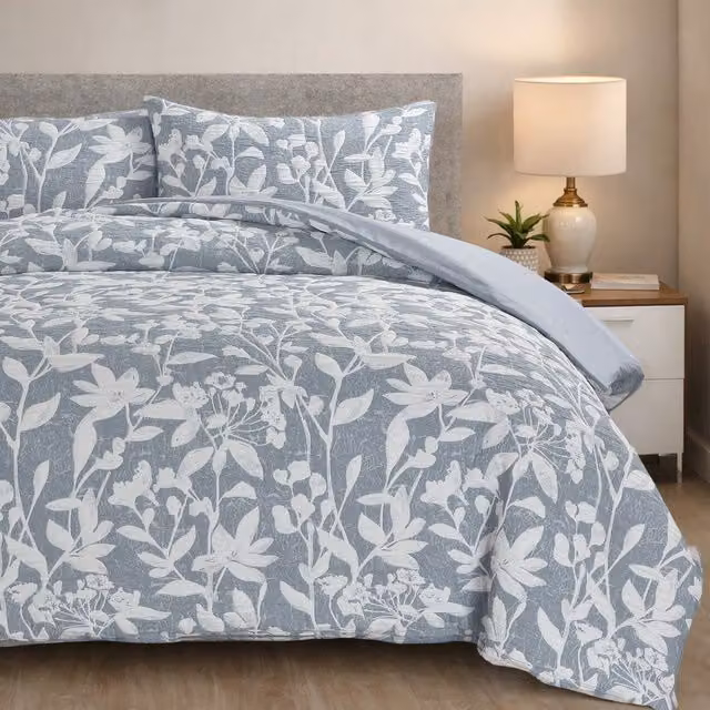 Sweet Dreams Blue Floral Jacquard Duvet Cover, Single, 90 x 190 cm