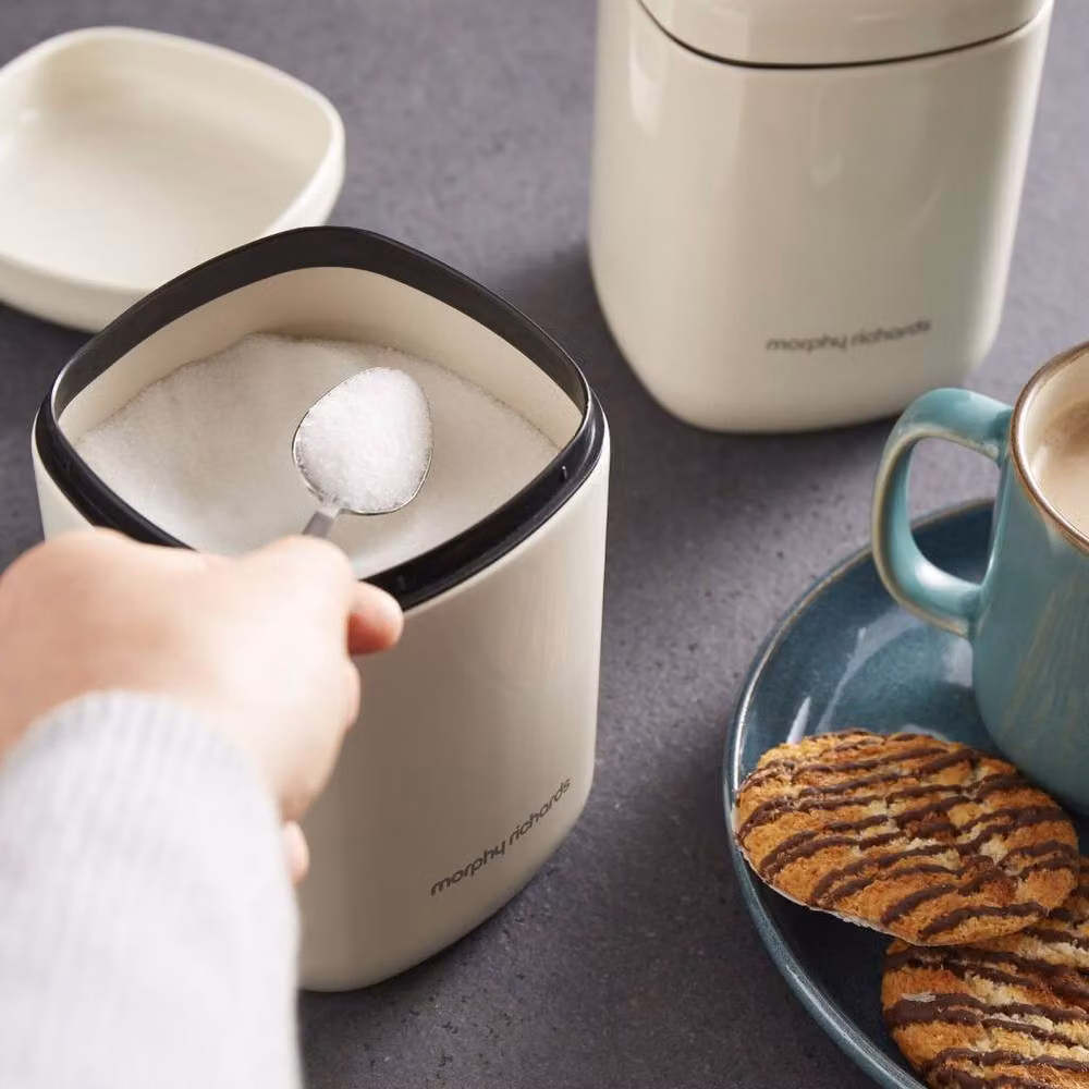 Morphy Richards Equip 3 Piece Airtight Storage Canister Set in Black, Beige and White, W/D/H: 15.5 x 10 x 10 cm – 3